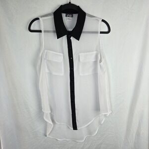 Vintage DOTS  Womens Large White Sleeveless Sheer Blouse Y2K Retro Indie Sleaze
